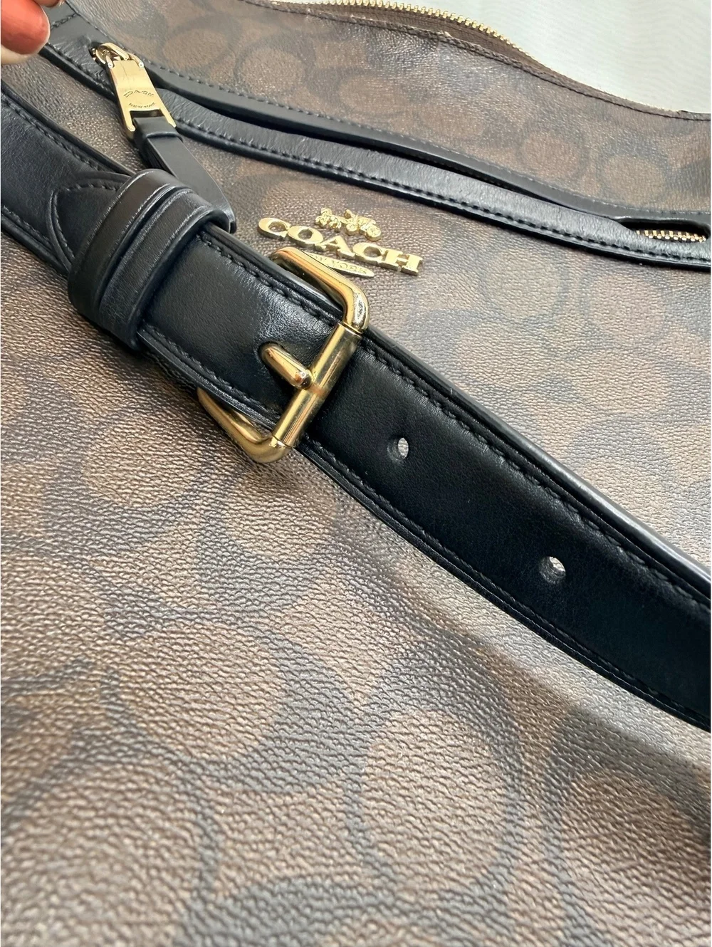 Coach Mae File Crossbody Signature Leather Logo Pattern Brown Black F77885